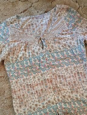 Truce Cotton Boho Blouse with Crochet Bodice